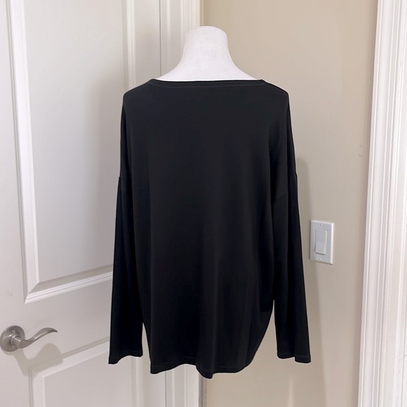 Eileen Fisher 3/4 Sleeve Stretch Round Neck Black Wash Pocket Tunic Top Size XL - Picture 6 of 8